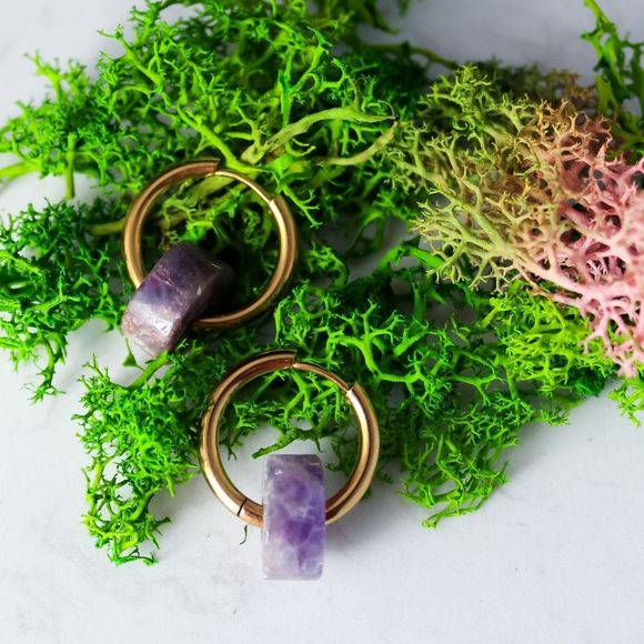 Handmade hoops stainless steel with semiprecious stones - Picture 7 of 7